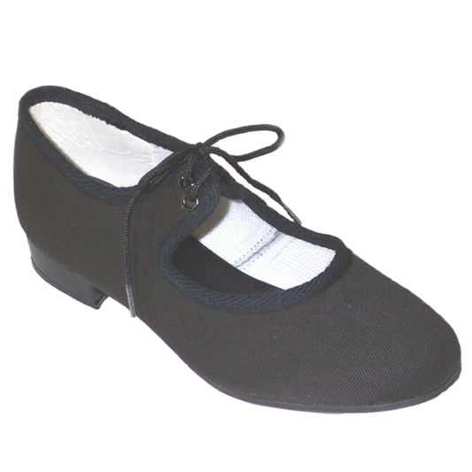 BLACK CANVAS LOW HEEL TAP SHOES - Click Dancewear