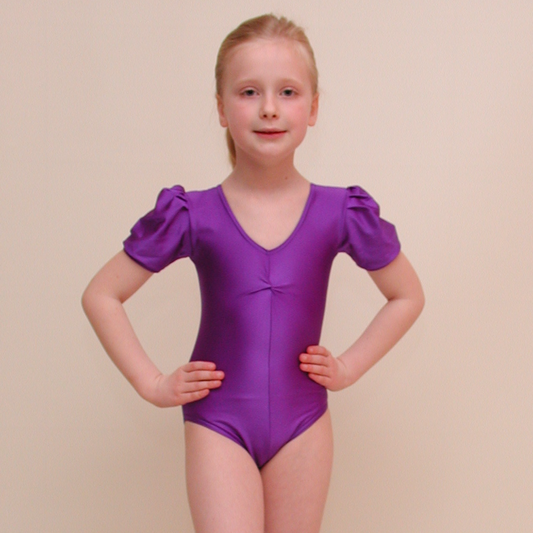 SALE - BECKY - LYCRA PUFF SLEEVE GATHERED FRONT LEOTARD