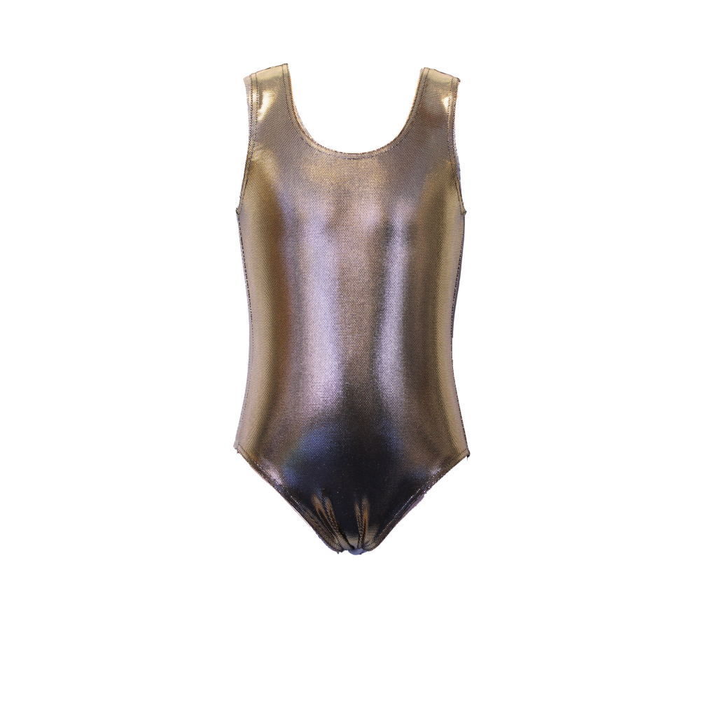 GOLD SHINE SLEEVELESS DANCE DISCO LEOTARD GIRLS CHILDRENS - Click Dancewear - 1