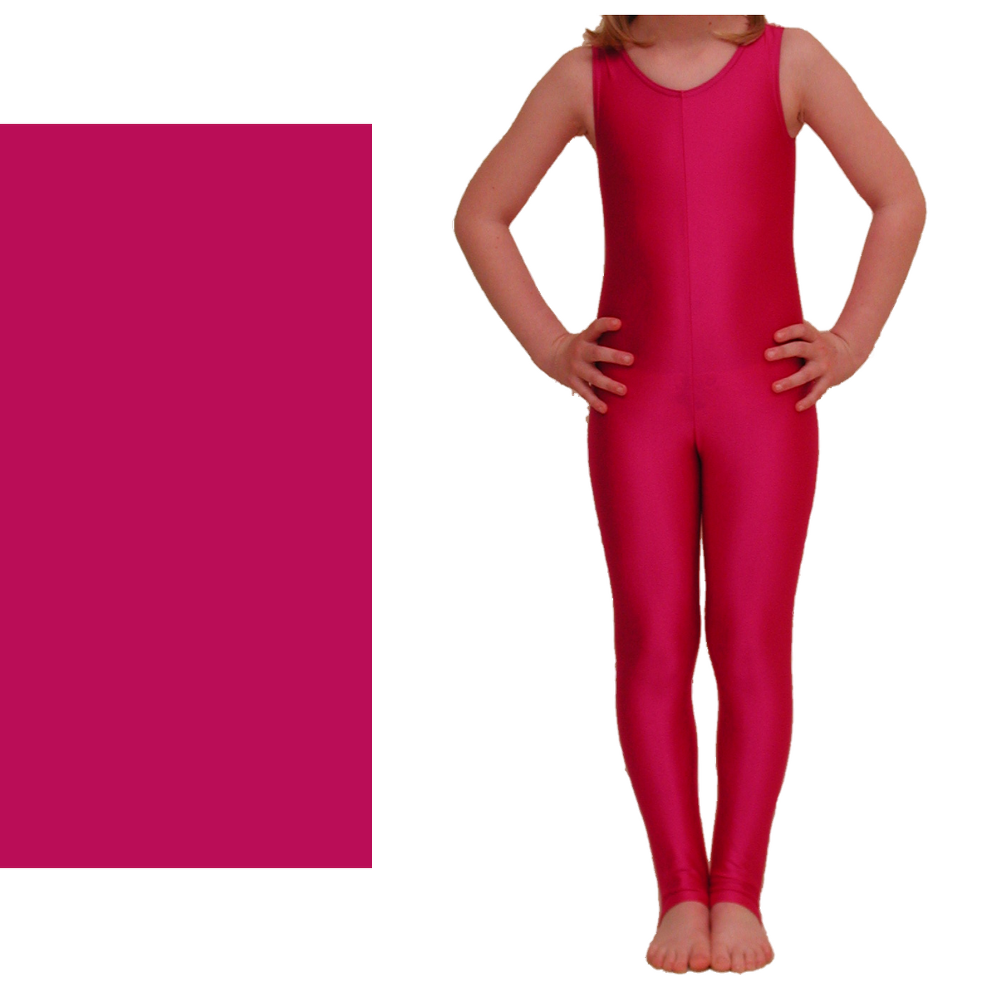 SALE - GEORGIE - NYLON LYCRA SLEEVELESS STIRRUP FOOT CATSUIT - DARKER CERISE - SIZE 00 (AGE 2-4)