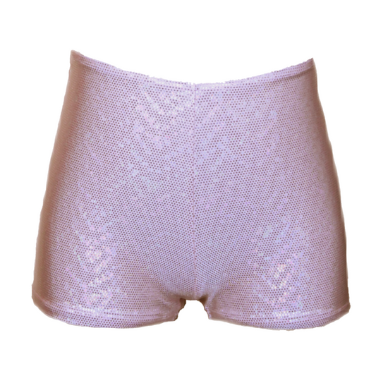 SALE - JAMIE - PALE PINK & SILVER HOLOGRAM HOTPANTS / SHORTS