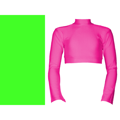 SALE - JEMMA - LYCRA LONG FLARED SLEEVE POLO NECK CROP TOP