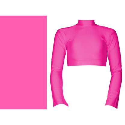 SALE - JEMMA - LYCRA LONG FLARED SLEEVE POLO NECK CROP TOP