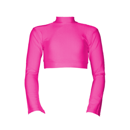 SALE - JEMMA - LYCRA LONG FLARED SLEEVE POLO NECK CROP TOP