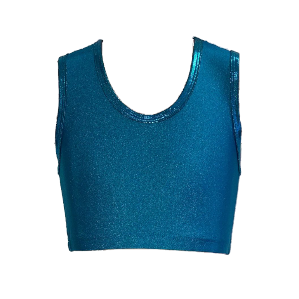 SALE - LEANNE - TEAL RACER BACK CROP TOP WITH PETROL SHINE BINDING