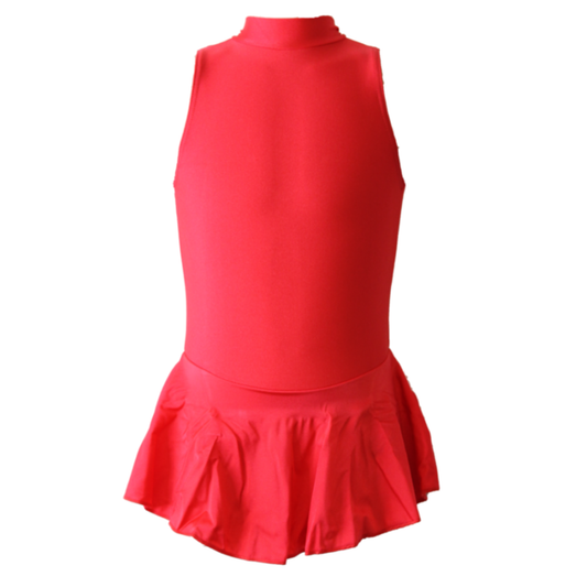 SALE - LOTTIE - LYCRA SLEEVELESS POLO NECK SKIRTED LEOTARD - RED SIZE 3 (8-10)