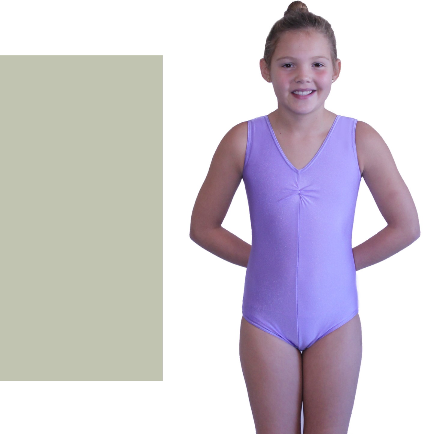 SALE - LOUISE - LYCRA SLEEVELESS GATHERED FRONT LEOTARD - SILVER - SIZE 00 (AGE 2-4)