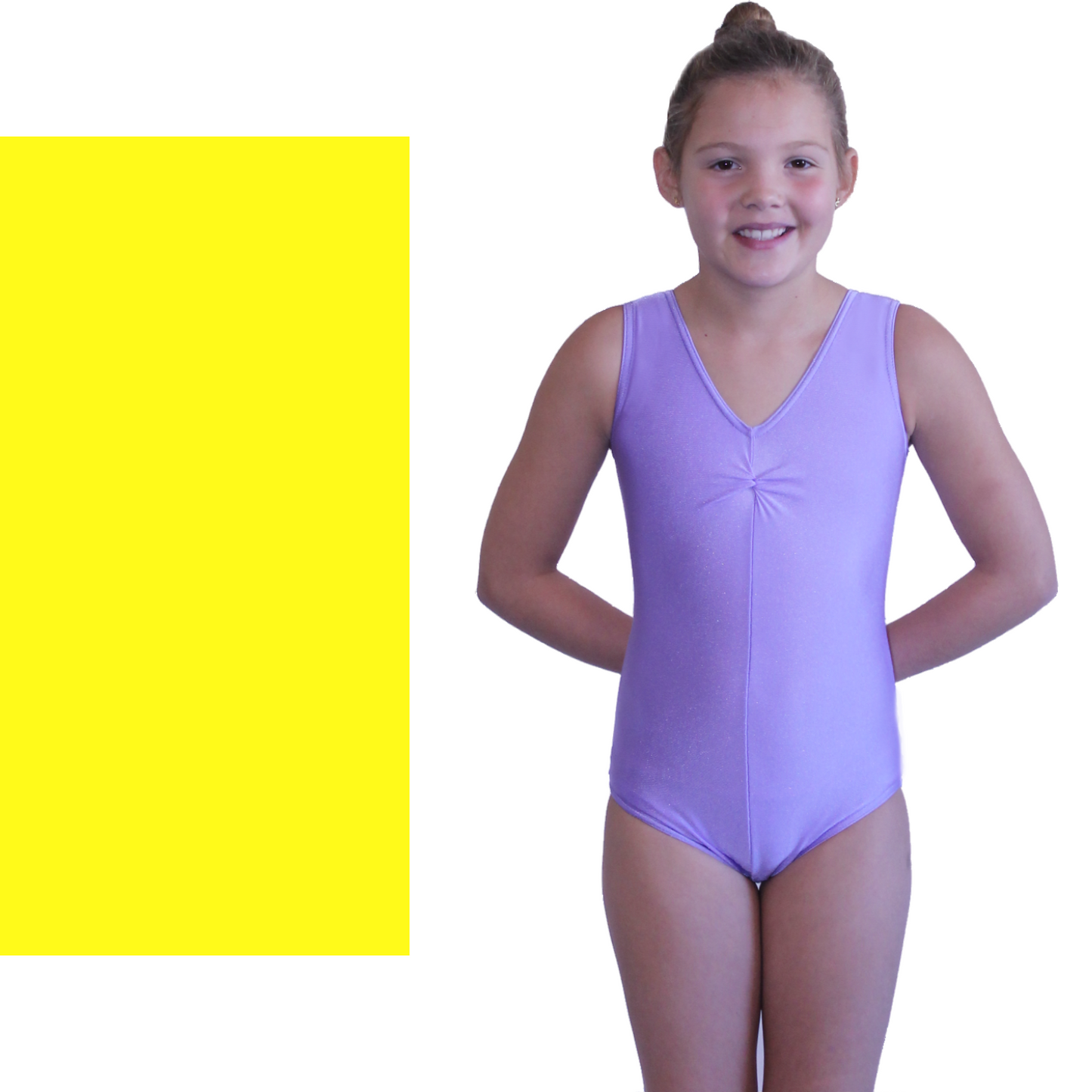 SALE - LOUISE - LYCRA SLEEVELESS GATHERED FRONT LEOTARD - YELLOW