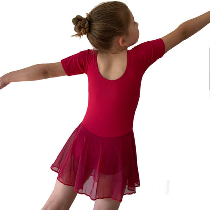 MADISON - MATT LYCRA SHORT SLEEVE SKIRTED LEOTARD (MESH SKIRT)