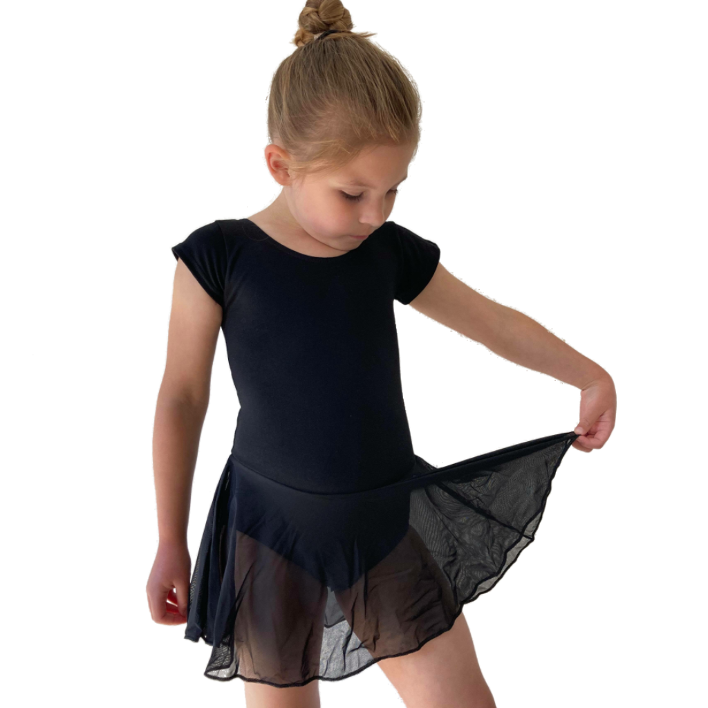 MAISIE - MATT LYCRA CAP SLEEVE SKIRTED LEOTARD (MESH SKIRT)