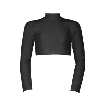 SALE - PAIGE - NYLON LYCRA LONG SLEEVE POLO NECK CROP TOP