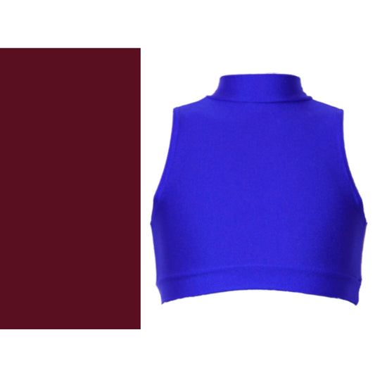 SALE - ROSIE - LYCRA SLEEVELESS POLO NECK CROP TOP - BURGUNDY