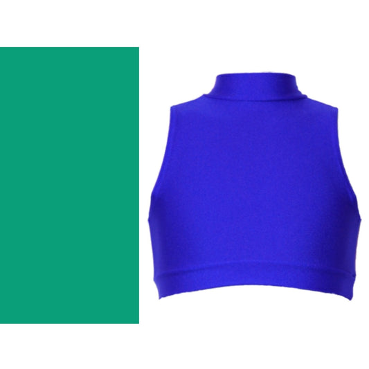 SALE - ROSIE - LYCRA SLEEVELESS POLO NECK CROP TOP - JADE GREEN