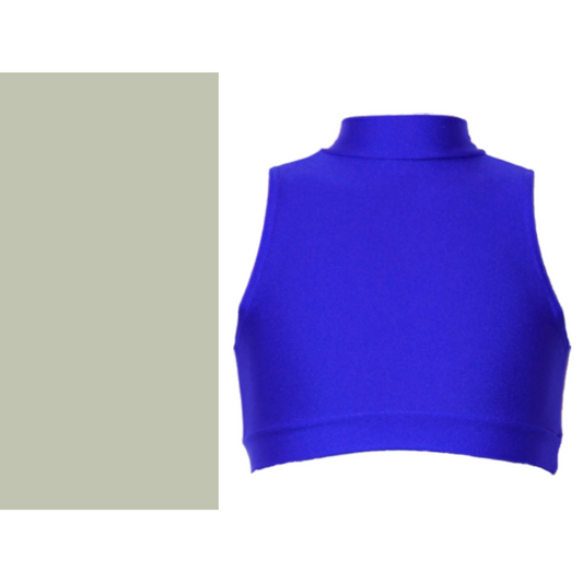 SALE - ROSIE - LYCRA SLEEVELESS POLO NECK CROP TOP - SILVER