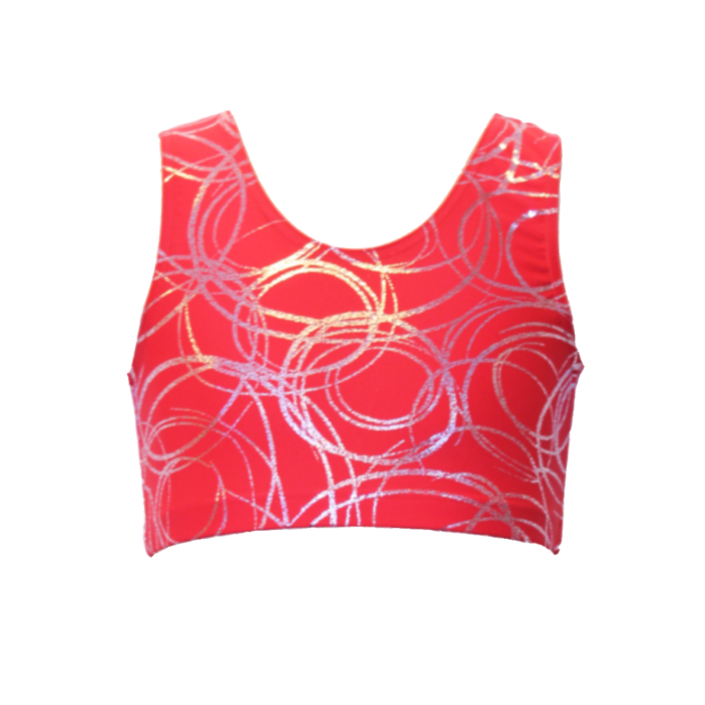 SUZI RED SWIRL SLEEVELESS CROP TOP - Click Dancewear