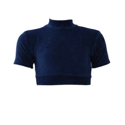 NAVY OR WINE VELOUR SHORT SLEEVE CROP TOP - Click Dancewear - 1