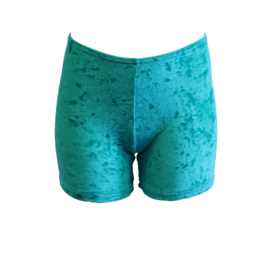 JADE GREEN CRUSHED VELOUR HOTPANTS / SHORTS - Click Dancewear