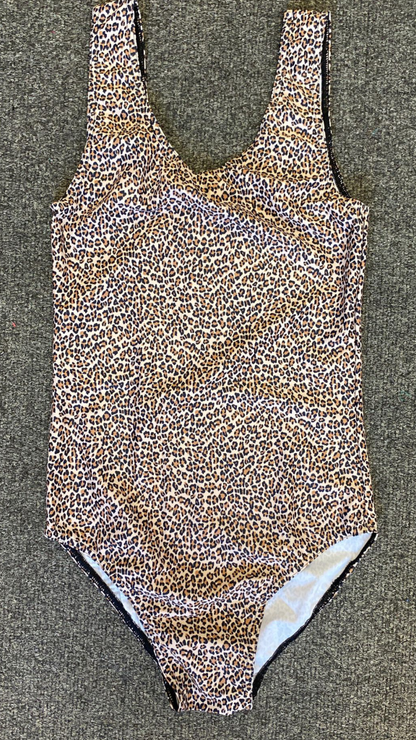 SALE - CLAIRE - PRINTED LYCRA SLEEVELESS LEOTARD - LEOPARD ANIMAL PRINT - SIZE 4 (SIZE 10-12)