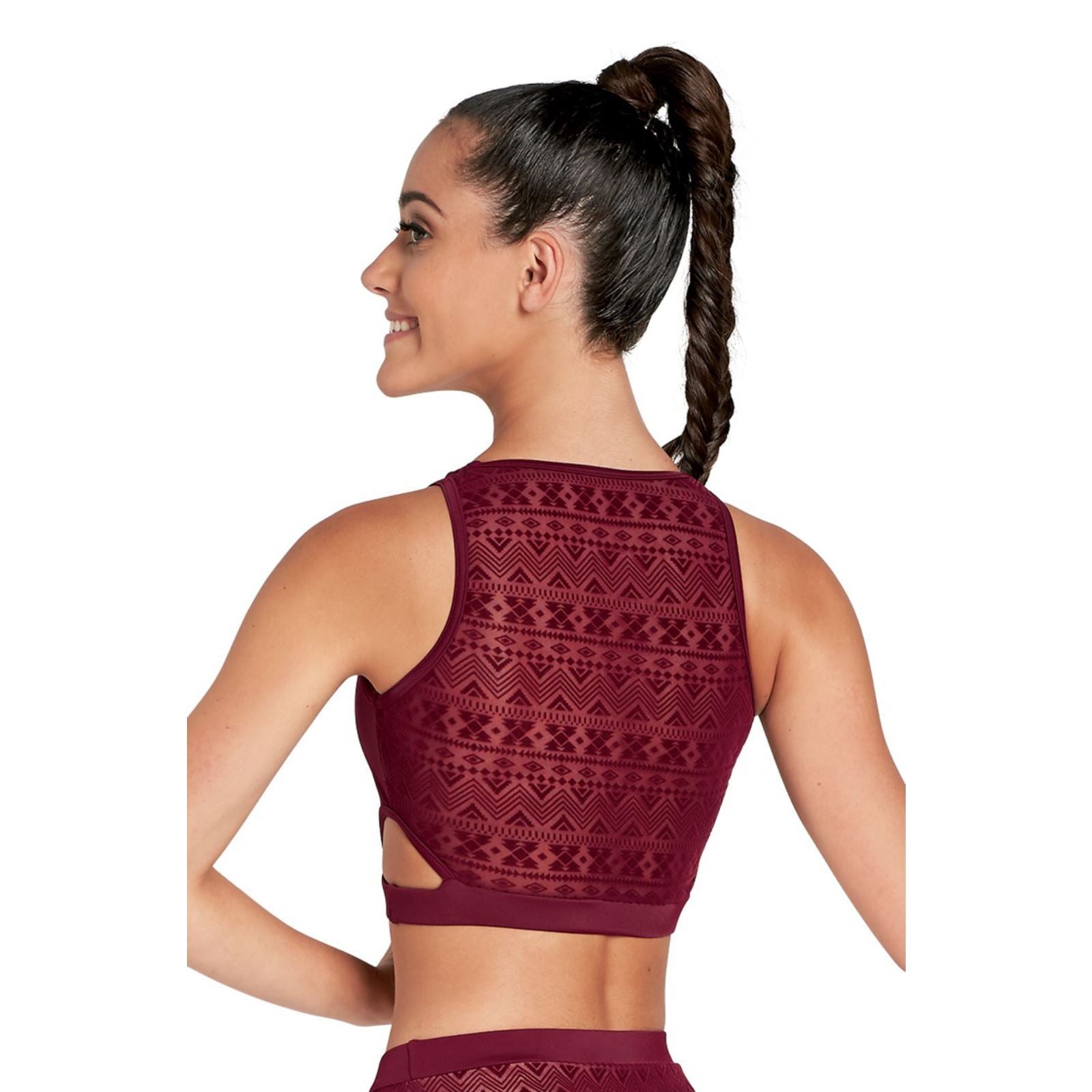 CUT OUT AZTEC MESH CROP TOP Dancewear Balera Black Cherry Intermediate Child 