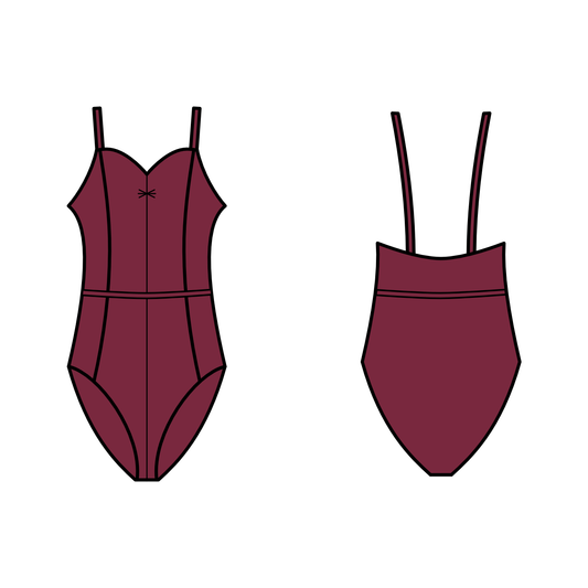 SALE - EBA3 - COTTON LYCRA PANELLED CAMISOLE LEOTARD WITH BELT - BURGUNDY