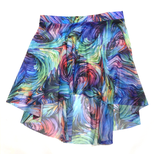 SALE - ELSPETH - PRINTED NET SHORT TAPERED SKIRT - WHIRLPOOL