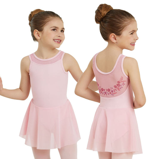 GIRLS PINK FLORAL MESH TANK DRESS Dancewear Balera 