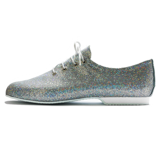 SALE - SILVER HOLOGRAM LACE UP RUBBER SOLE JAZZ DANCE SHOES - SIZE 4