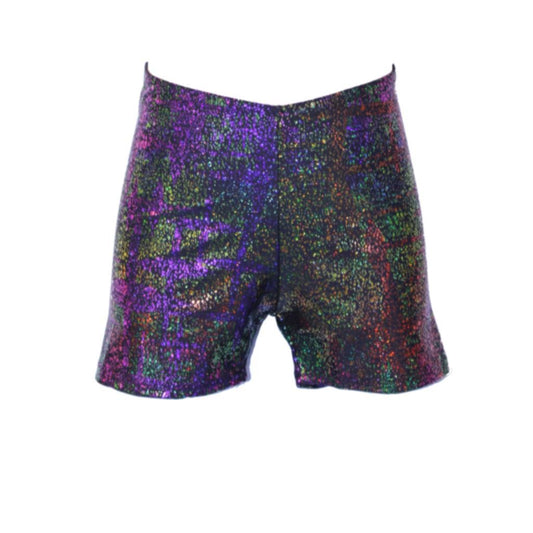 JAMIE - BLACK MULTICOLOUR HOLOGRAM HOTPANTS / SHORTS Dancewear Dancers World Black Multi Hologram 1 (Age 6-8) 