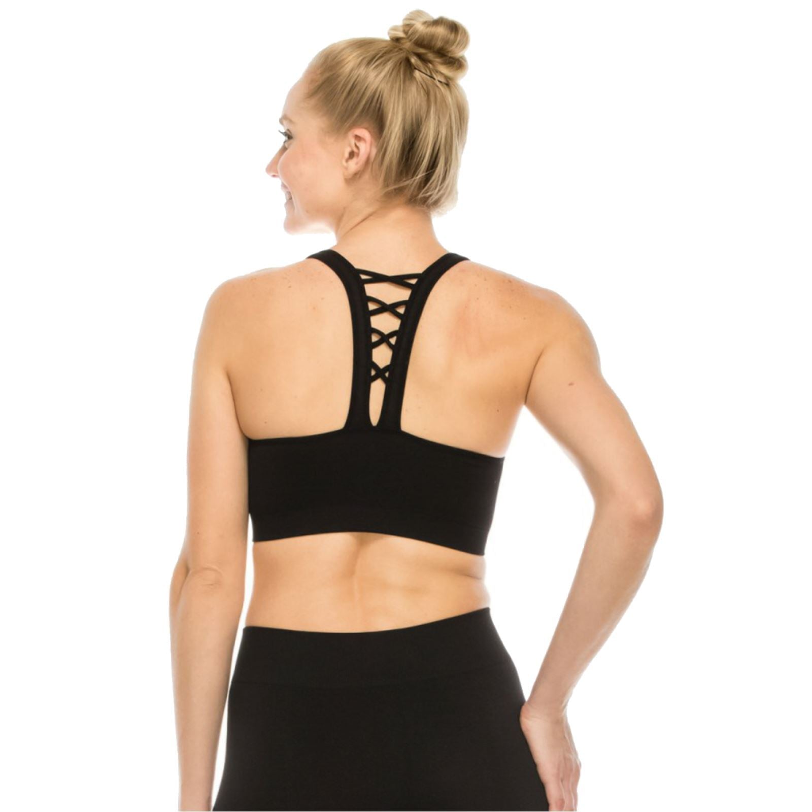 LACE UP BACK SPORTS BRA CROP TOP Dancewear Kurve Black X Small - Small Adult 