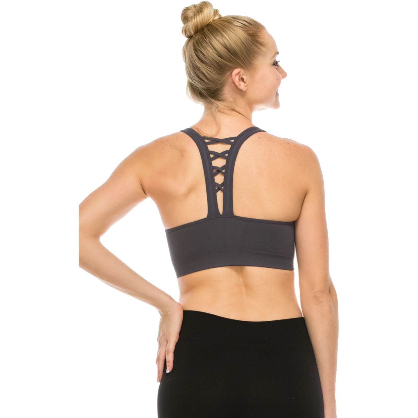 LACE UP BACK SPORTS BRA CROP TOP Dancewear Kurve Charcoal X Small - Small Adult 