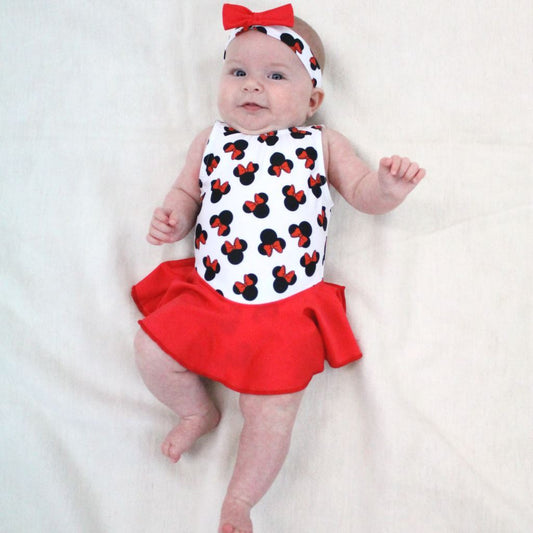 MINNIE - BABY SIZES - PRINTED FRILLED LEOTARD AND HEADBAND Dancewear Dancers World 