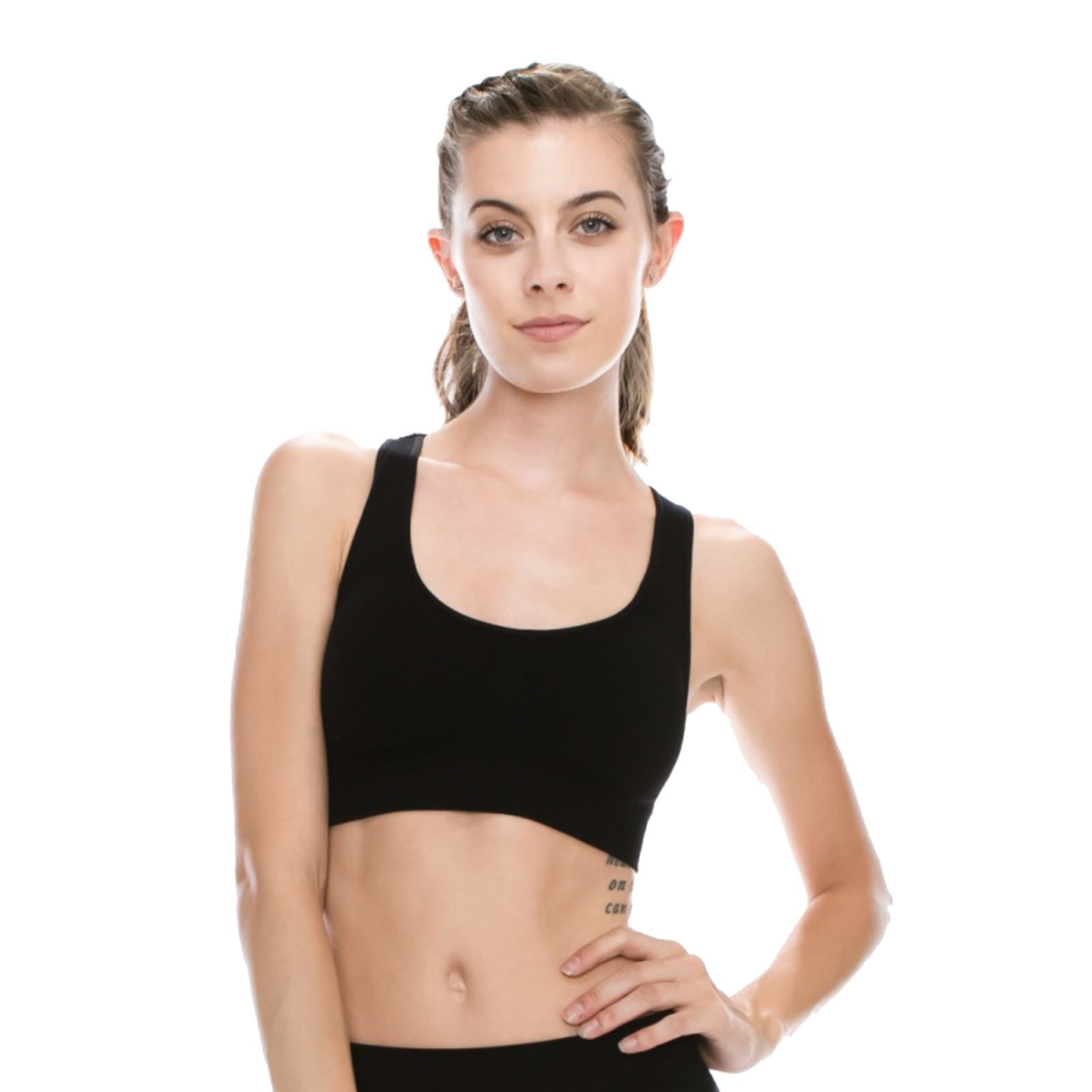 PADDED MESH BACK DOUBLE LAYERED SPORTS BRA TOP Dancewear Kurve Black One Size (Youth - Medium Adult) 