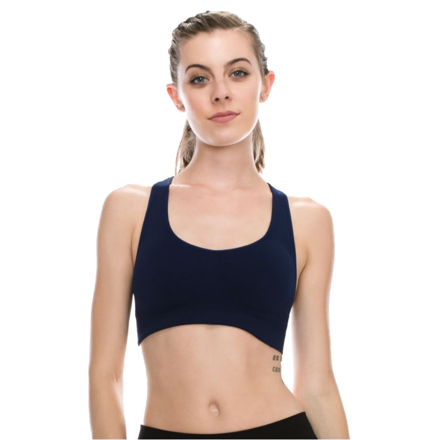 PADDED MESH BACK DOUBLE LAYERED SPORTS BRA TOP Dancewear Kurve Dark Navy One Size (Youth - Medium Adult) 