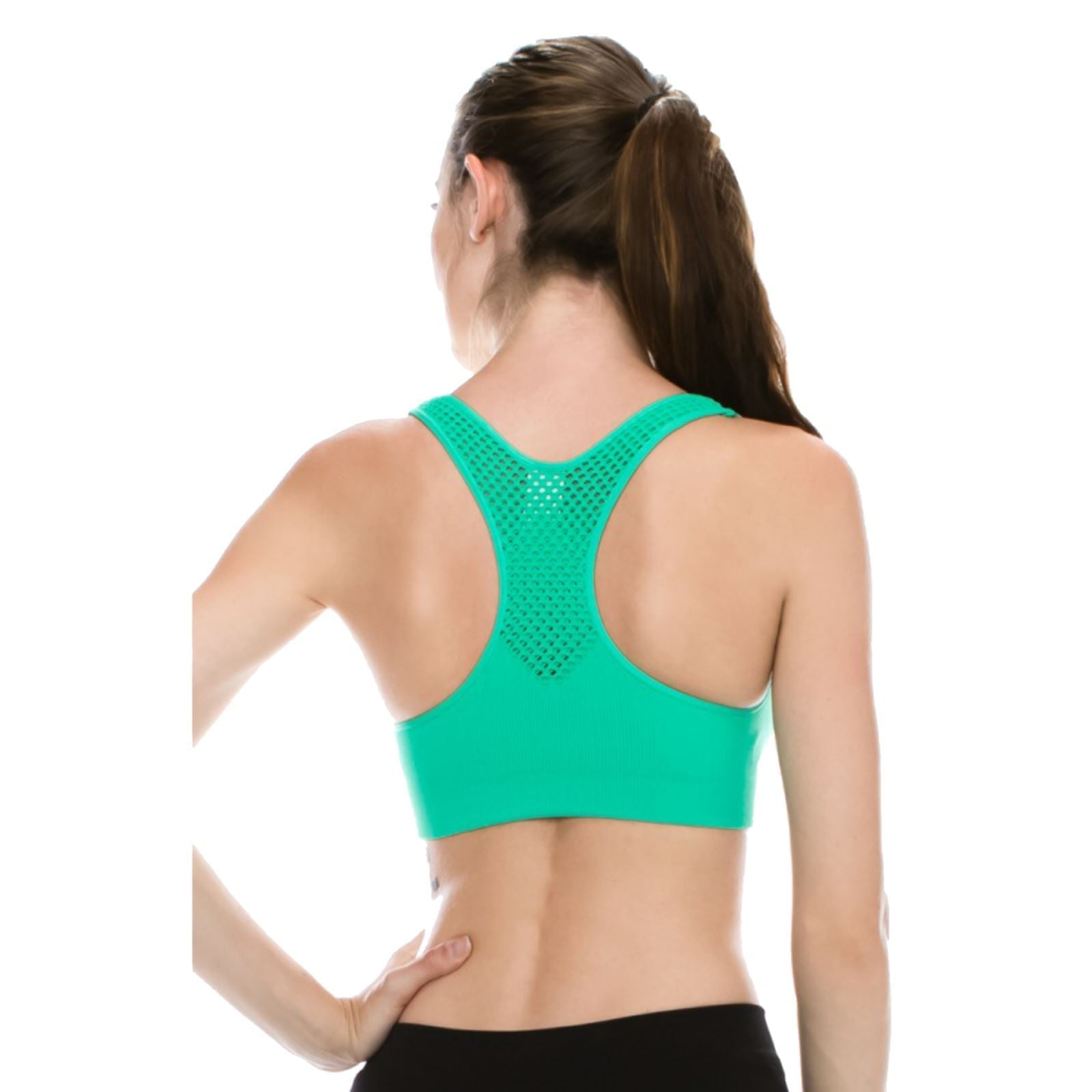 PADDED MESH BACK DOUBLE LAYERED SPORTS BRA TOP Dancewear Kurve Mint Leaf One Size (Youth - Medium Adult) 