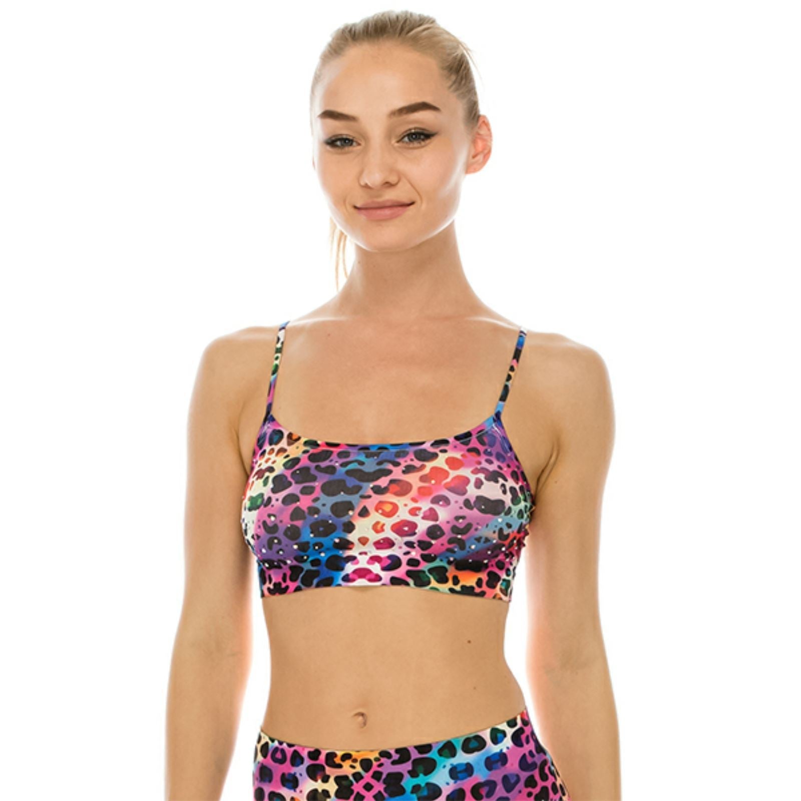 RAINBOW LEOPARD PRINT & SEQUIN STRETCHY BANDEAU CAMI Dancewear Kurve 