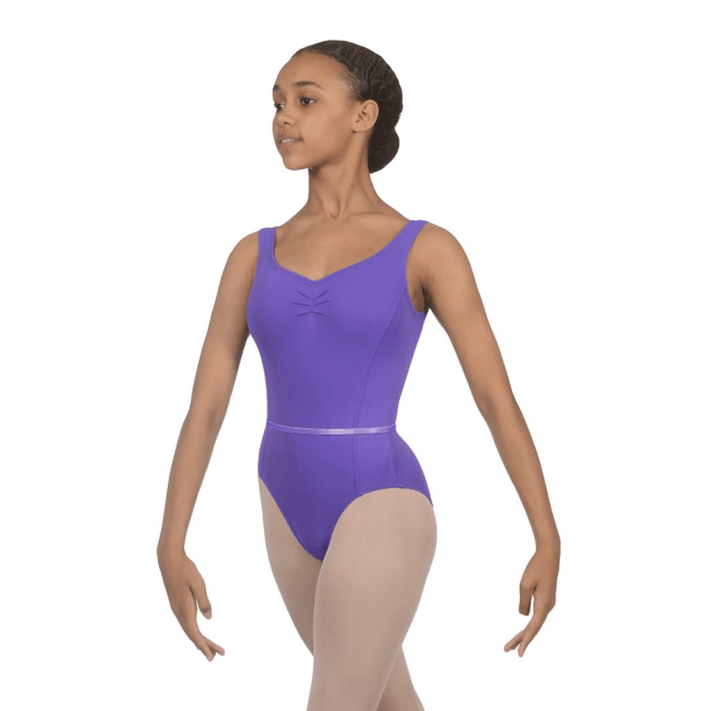 ROCH VALLEY ELIZABETH MICROFIBRE RUCHE FRONT SLEEVELESS LEOTARD Dancewear Roch Valley Lavender 3A (Age 11-13) 